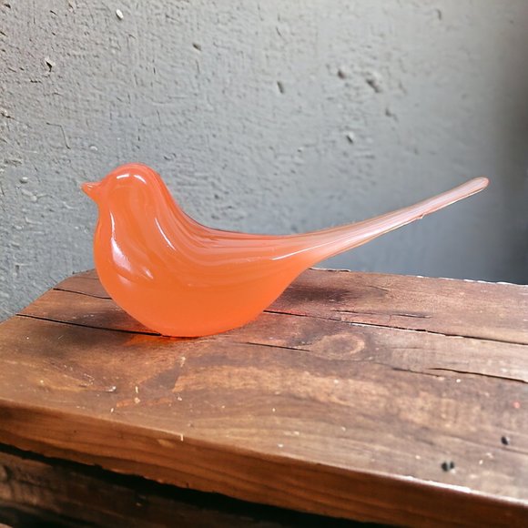 Mid Century Modern Modwing Bird Figurine 3d Resin Eames 60s Transparent Orange L - Picture 2 of 3